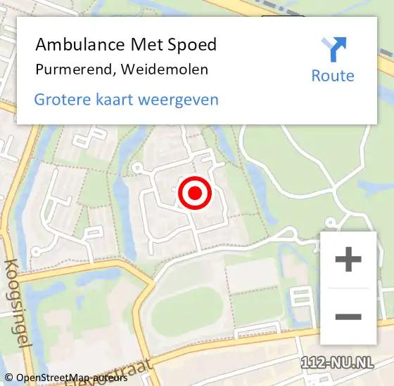 Locatie op kaart van de 112 melding: Ambulance Met Spoed Naar Purmerend, Weidemolen op 8 juli 2023 11:19