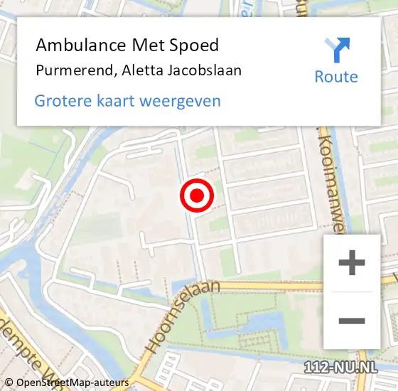 Locatie op kaart van de 112 melding: Ambulance Met Spoed Naar Purmerend, Aletta Jacobslaan op 8 juli 2023 11:21