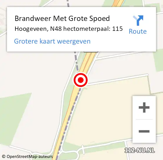 Locatie op kaart van de 112 melding: Brandweer Met Grote Spoed Naar Hoogeveen, N48 hectometerpaal: 115 op 8 juli 2023 11:27