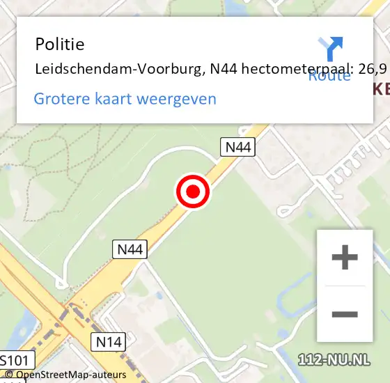 Locatie op kaart van de 112 melding: Politie Leidschendam-Voorburg, N44 hectometerpaal: 26,9 op 8 juli 2023 11:46