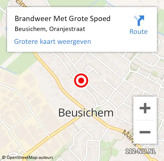 Locatie op kaart van de 112 melding: Brandweer Met Grote Spoed Naar Beusichem, Oranjestraat op 8 juli 2023 11:55