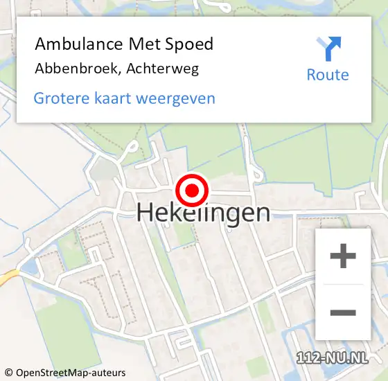 Locatie op kaart van de 112 melding: Ambulance Met Spoed Naar Abbenbroek, Achterweg op 8 juli 2023 12:06