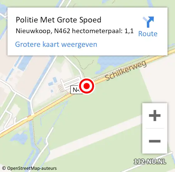 Locatie op kaart van de 112 melding: Politie Met Grote Spoed Naar Nieuwkoop, N462 hectometerpaal: 1,1 op 8 juli 2023 12:06