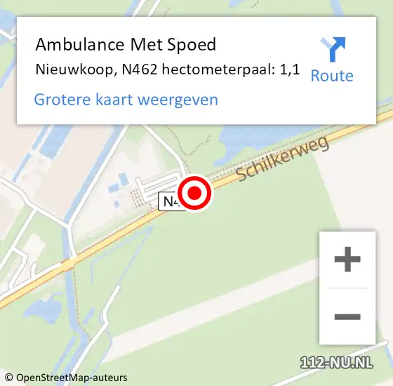 Locatie op kaart van de 112 melding: Ambulance Met Spoed Naar Nieuwkoop, N462 hectometerpaal: 1,1 op 8 juli 2023 12:09