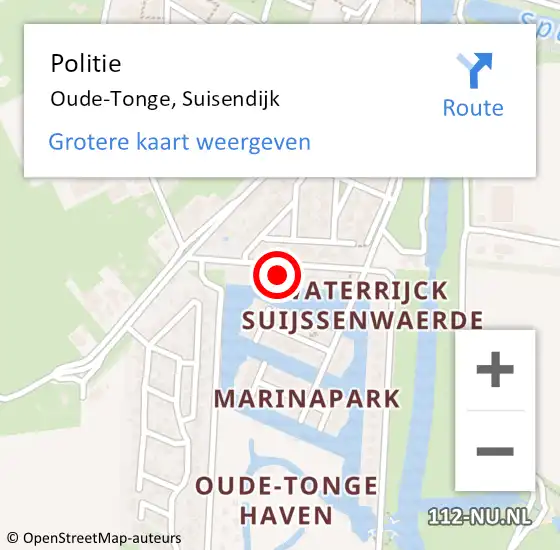 Locatie op kaart van de 112 melding: Politie Oude-Tonge, Suisendijk op 8 juli 2023 12:15