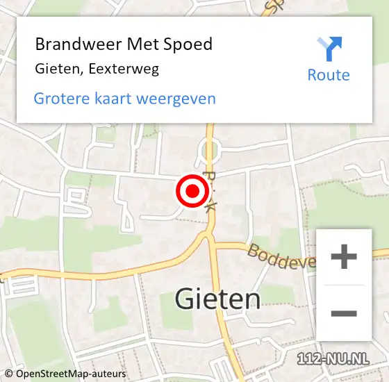 Locatie op kaart van de 112 melding: Brandweer Met Spoed Naar Gieten, Eexterweg op 8 juli 2023 12:36