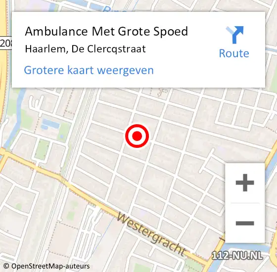 Locatie op kaart van de 112 melding: Ambulance Met Grote Spoed Naar Haarlem, De Clercqstraat op 8 juli 2023 12:49