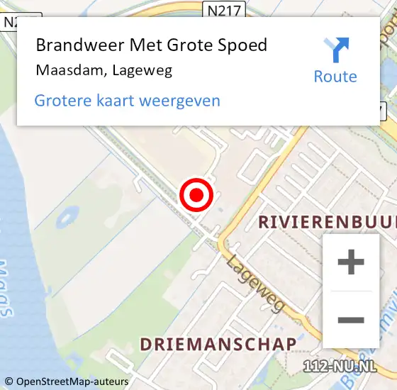 Locatie op kaart van de 112 melding: Brandweer Met Grote Spoed Naar Maasdam, Lageweg op 1 september 2014 00:26