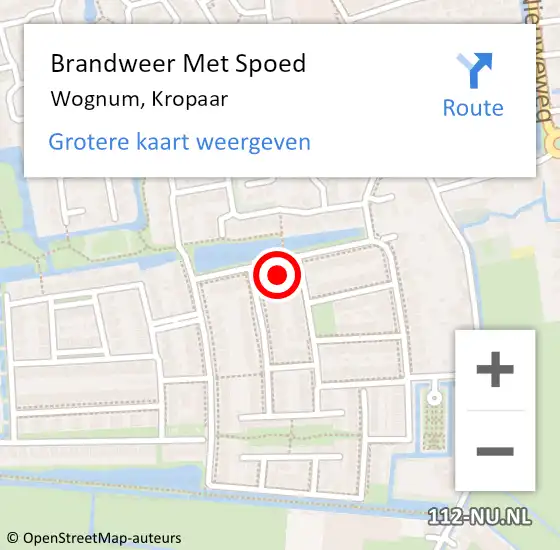 Locatie op kaart van de 112 melding: Brandweer Met Spoed Naar Wognum, Kropaar op 8 juli 2023 13:00