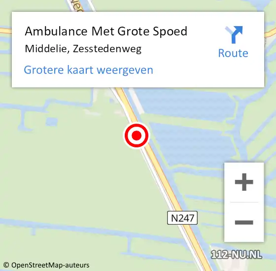 Locatie op kaart van de 112 melding: Ambulance Met Grote Spoed Naar Middelie, Zesstedenweg op 1 september 2014 00:29