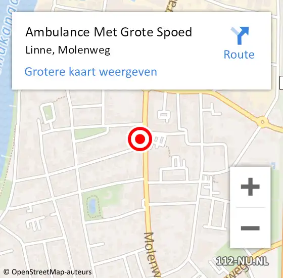 Locatie op kaart van de 112 melding: Ambulance Met Grote Spoed Naar Linne, Molenweg op 8 juli 2023 13:09