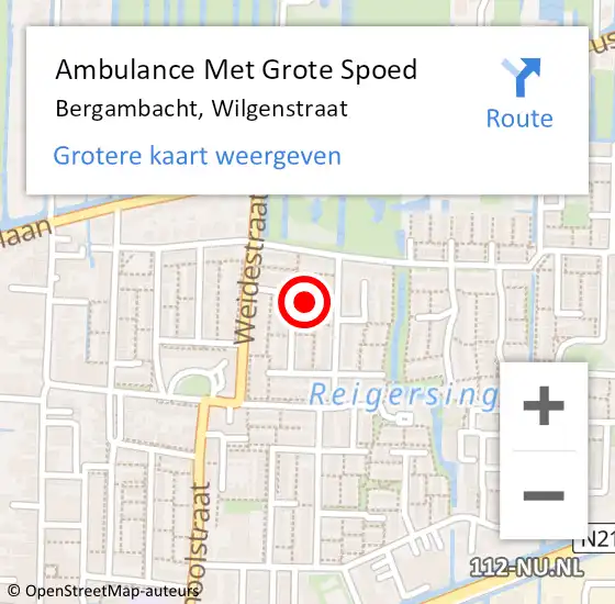 Locatie op kaart van de 112 melding: Ambulance Met Grote Spoed Naar Bergambacht, Wilgenstraat op 8 juli 2023 13:13