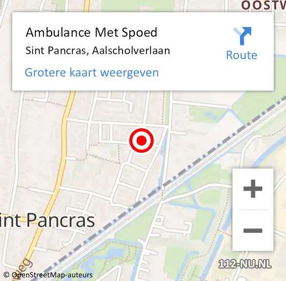Locatie op kaart van de 112 melding: Ambulance Met Spoed Naar Sint Pancras, Aalscholverlaan op 8 juli 2023 13:27