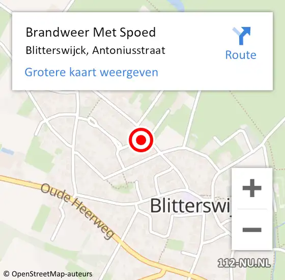 Locatie op kaart van de 112 melding: Brandweer Met Spoed Naar Blitterswijck, Antoniusstraat op 8 juli 2023 13:33