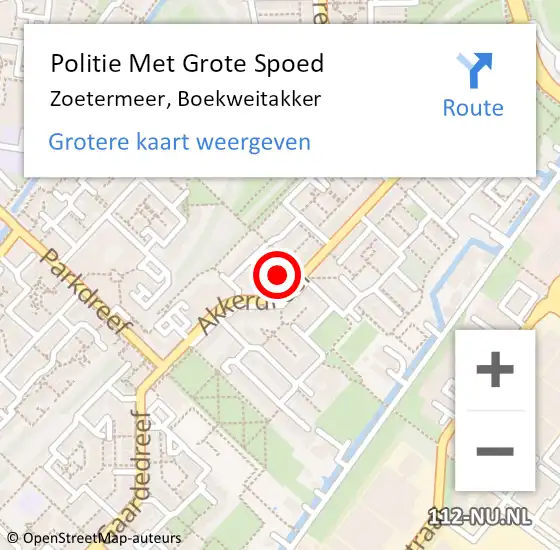 Locatie op kaart van de 112 melding: Politie Met Grote Spoed Naar Zoetermeer, Boekweitakker op 8 juli 2023 14:13