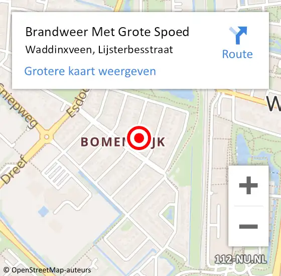 Locatie op kaart van de 112 melding: Brandweer Met Grote Spoed Naar Waddinxveen, Lijsterbesstraat op 8 juli 2023 14:17