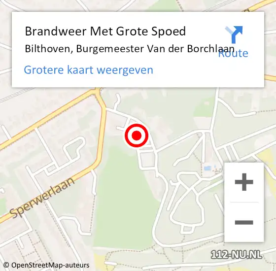 Locatie op kaart van de 112 melding: Brandweer Met Grote Spoed Naar Bilthoven, Burgemeester Van der Borchlaan op 8 juli 2023 14:20