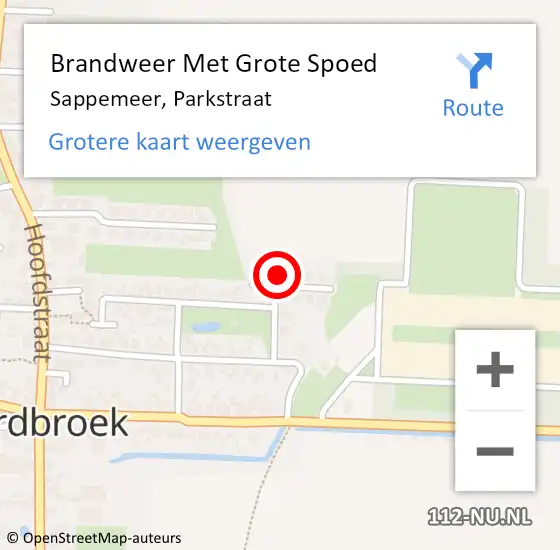 Locatie op kaart van de 112 melding: Brandweer Met Grote Spoed Naar Sappemeer, Parkstraat op 8 juli 2023 14:22