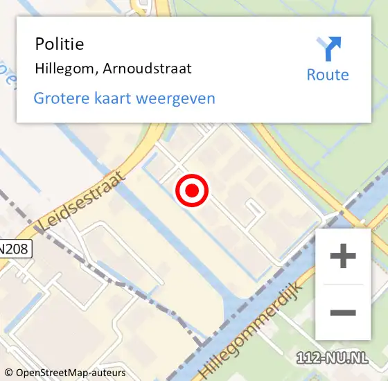 Locatie op kaart van de 112 melding: Politie Hillegom, Arnoudstraat op 8 juli 2023 14:23