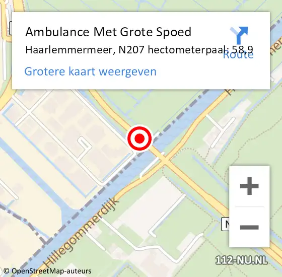 Locatie op kaart van de 112 melding: Ambulance Met Grote Spoed Naar Haarlemmermeer, N207 hectometerpaal: 58,9 op 8 juli 2023 14:24
