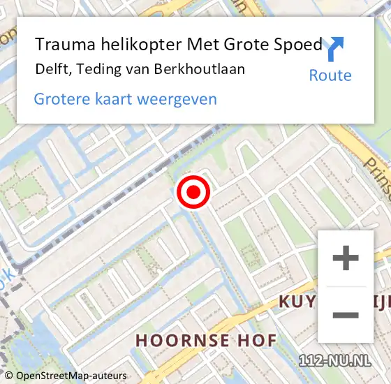 Locatie op kaart van de 112 melding: Trauma helikopter Met Grote Spoed Naar Delft, Teding van Berkhoutlaan op 8 juli 2023 14:28