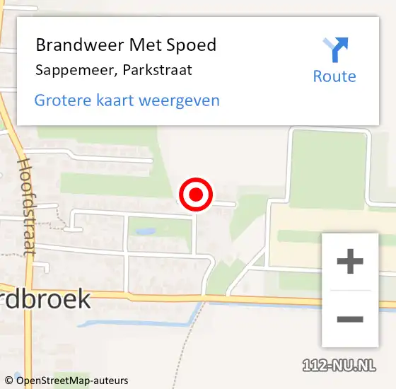 Locatie op kaart van de 112 melding: Brandweer Met Spoed Naar Sappemeer, Parkstraat op 8 juli 2023 14:44