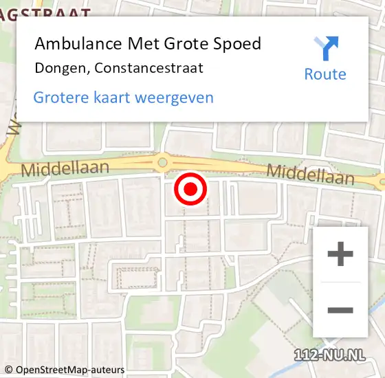 Locatie op kaart van de 112 melding: Ambulance Met Grote Spoed Naar Dongen, Constancestraat op 1 september 2014 00:57