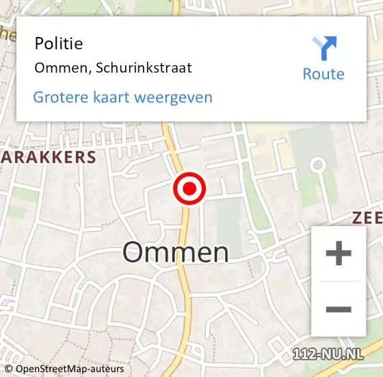 Locatie op kaart van de 112 melding: Politie Ommen, Schurinkstraat op 8 juli 2023 14:57