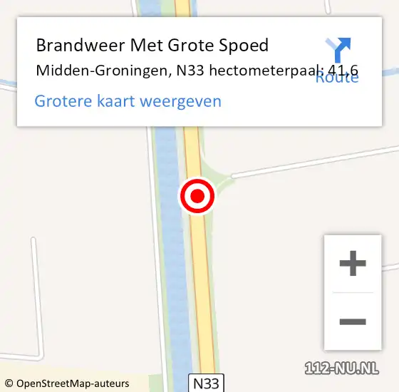 Locatie op kaart van de 112 melding: Brandweer Met Grote Spoed Naar Midden-Groningen, N33 hectometerpaal: 41,6 op 8 juli 2023 14:57