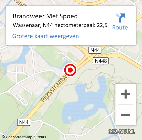 Locatie op kaart van de 112 melding: Brandweer Met Spoed Naar Wassenaar, N44 hectometerpaal: 22,5 op 8 juli 2023 15:14