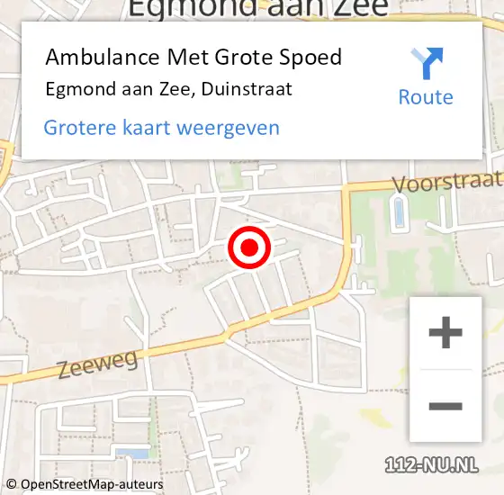 Locatie op kaart van de 112 melding: Ambulance Met Grote Spoed Naar Egmond aan Zee, Duinstraat op 8 juli 2023 15:20