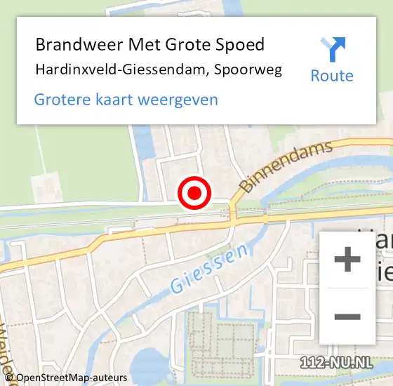 Locatie op kaart van de 112 melding: Brandweer Met Grote Spoed Naar Hardinxveld-Giessendam, Spoorweg op 8 juli 2023 15:37