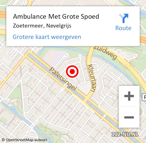 Locatie op kaart van de 112 melding: Ambulance Met Grote Spoed Naar Zoetermeer, Nevelgrijs op 8 juli 2023 15:41