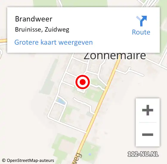 Locatie op kaart van de 112 melding: Brandweer Bruinisse, Zuidweg op 8 juli 2023 15:44