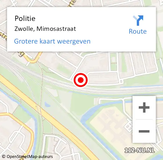Locatie op kaart van de 112 melding: Politie Zwolle, Mimosastraat op 8 juli 2023 16:23