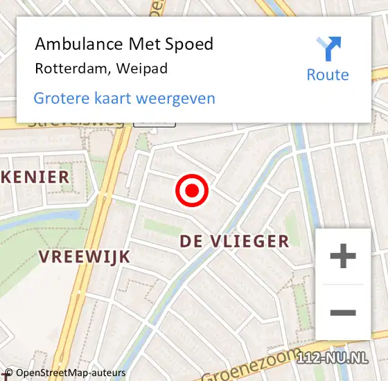 Locatie op kaart van de 112 melding: Ambulance Met Spoed Naar Rotterdam, Weipad op 8 juli 2023 16:27
