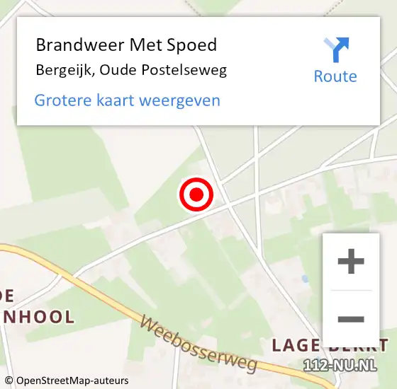 Locatie op kaart van de 112 melding: Brandweer Met Spoed Naar Bergeijk, Oude Postelseweg op 8 juli 2023 16:36