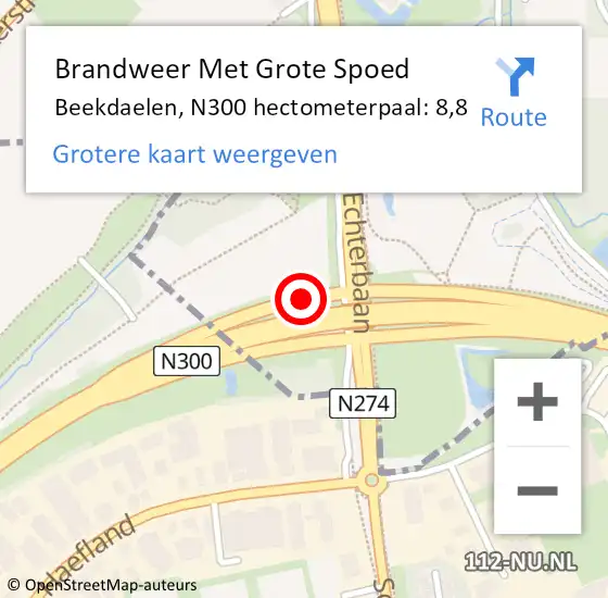 Locatie op kaart van de 112 melding: Brandweer Met Grote Spoed Naar Beekdaelen, N300 hectometerpaal: 8,8 op 8 juli 2023 16:42