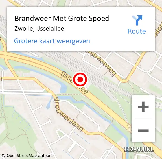 Locatie op kaart van de 112 melding: Brandweer Met Grote Spoed Naar Zwolle, IJsselallee op 8 juli 2023 16:44