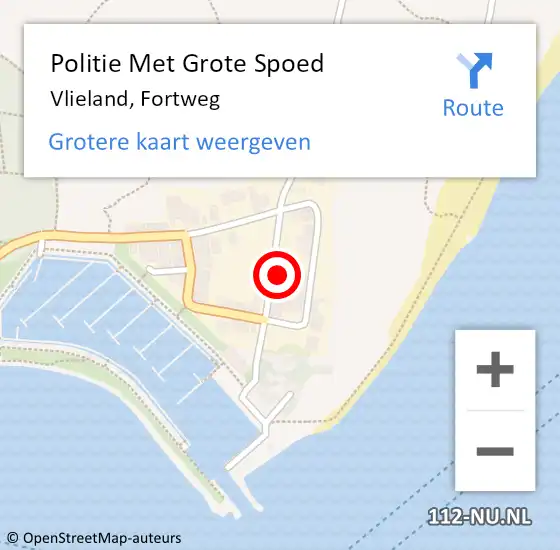 Locatie op kaart van de 112 melding: Politie Met Grote Spoed Naar Vlieland, Fortweg op 8 juli 2023 16:56