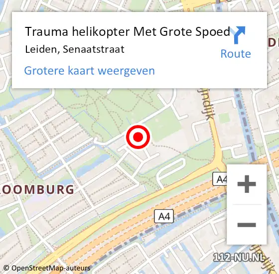 Locatie op kaart van de 112 melding: Trauma helikopter Met Grote Spoed Naar Leiden, Senaatstraat op 8 juli 2023 17:26