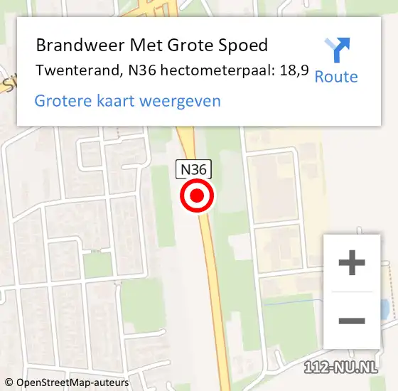 Locatie op kaart van de 112 melding: Brandweer Met Grote Spoed Naar Twenterand, N36 hectometerpaal: 18,9 op 8 juli 2023 17:51