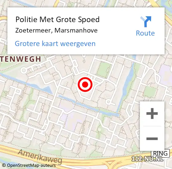 Locatie op kaart van de 112 melding: Politie Met Grote Spoed Naar Zoetermeer, Marsmanhove op 8 juli 2023 18:42