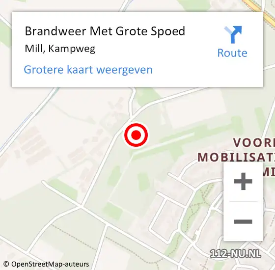 Locatie op kaart van de 112 melding: Brandweer Met Grote Spoed Naar Mill, Kampweg op 8 juli 2023 18:52