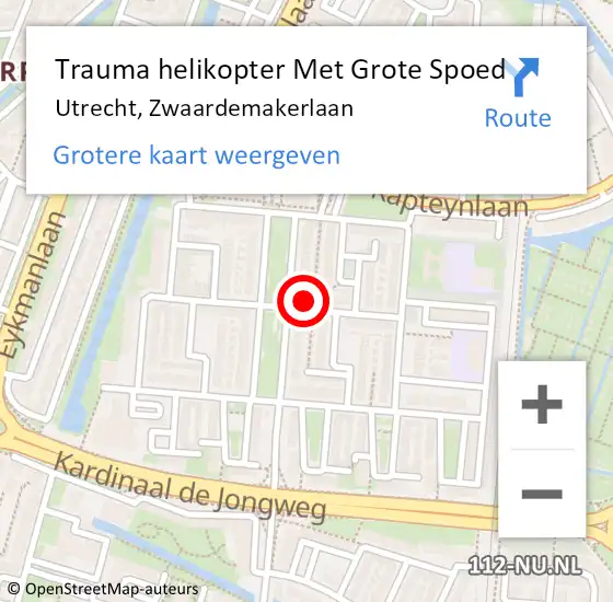 Locatie op kaart van de 112 melding: Trauma helikopter Met Grote Spoed Naar Utrecht, Zwaardemakerlaan op 8 juli 2023 18:57