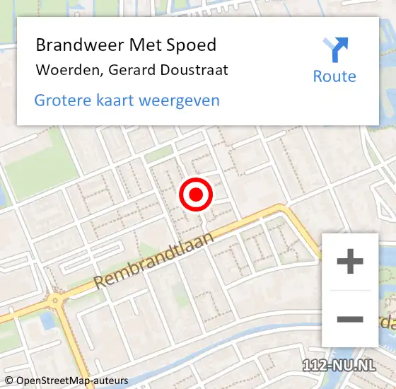 Locatie op kaart van de 112 melding: Brandweer Met Spoed Naar Woerden, Gerard Doustraat op 8 juli 2023 19:59