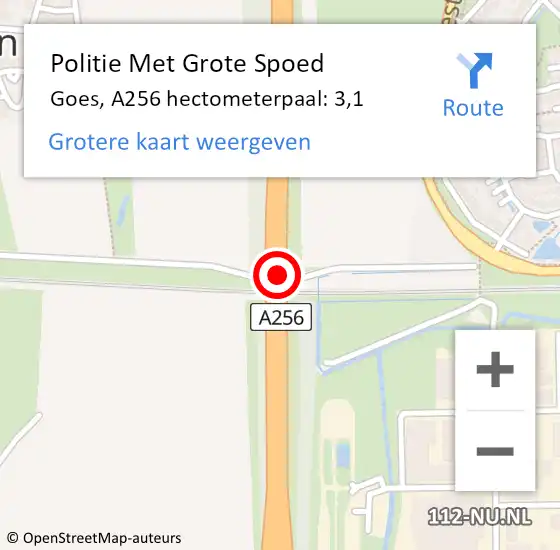 Locatie op kaart van de 112 melding: Politie Met Grote Spoed Naar Goes, A256 hectometerpaal: 3,1 op 8 juli 2023 20:00