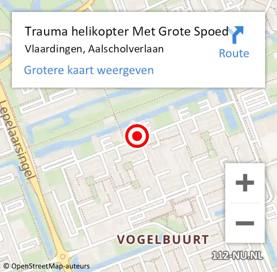 Locatie op kaart van de 112 melding: Trauma helikopter Met Grote Spoed Naar Vlaardingen, Aalscholverlaan op 8 juli 2023 20:27