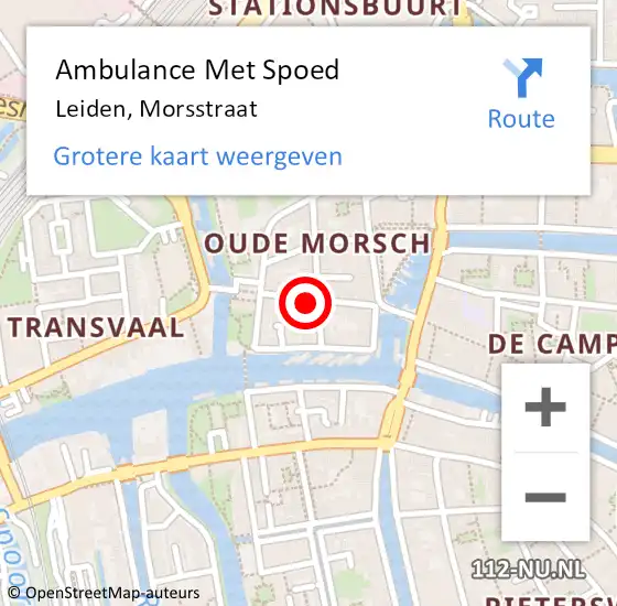 Locatie op kaart van de 112 melding: Ambulance Met Spoed Naar Leiden, Morsstraat op 8 juli 2023 20:27