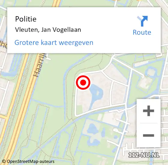 Locatie op kaart van de 112 melding: Politie Vleuten, Jan Vogellaan op 8 juli 2023 20:29